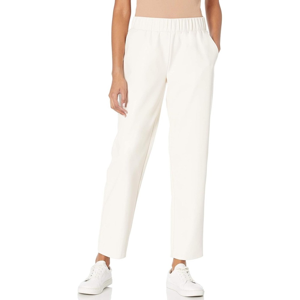 The Drop @Lisadnyc Leather Vegan Jogger Pants Ivory Elastic Waist Pockets L